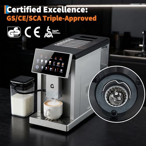 Image of 3rd-Gen Espresso Coffee Maker with Milk Frother - Removable Brewer /Grinder, Adjustable Coarseness /Flavor, 3-Level Coffee /Milk Volume, Detachable Milk Tank for Home Baristas, Silver Spray Paint
