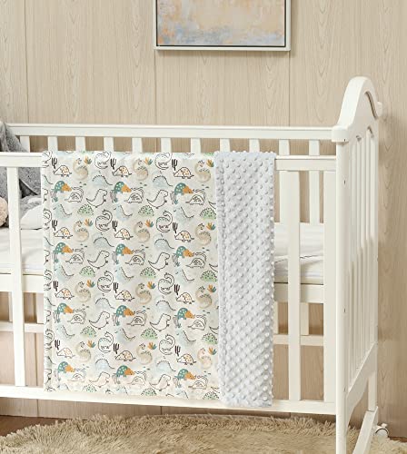 Image of CREVENT 2Pcs 30''X40'' Cute Cozy Fluffy Warm Baby Blankets for Infants Toddlers' Bedding Crib Cot Stroller - Grey Cloud + Minky Dinosaur