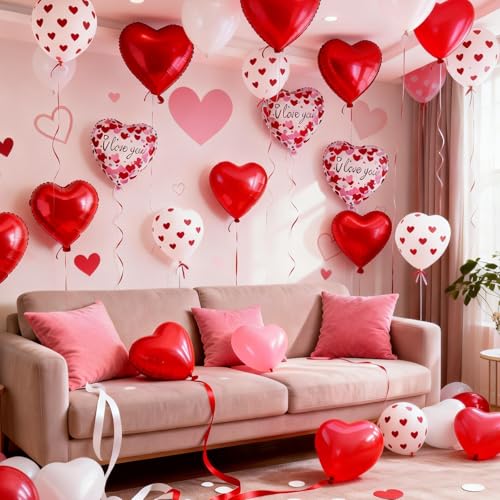 YiYa Alla hjärtans dag ballongkit röda hjärtformade ballonger kärlek folieballonger romantisk dekoration för alla hjärtans dag fest dekoration födelsedagsfester bröllopsdag dekoration