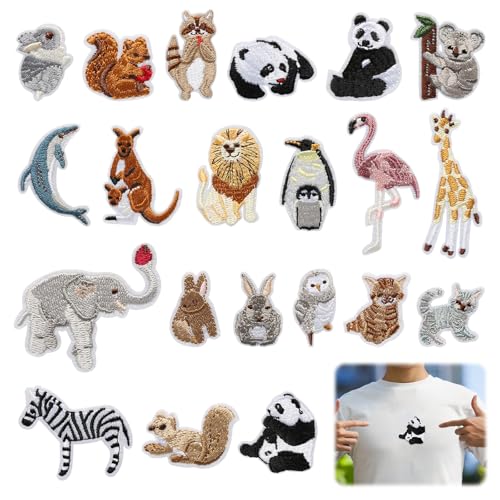 Pack de 21 parches termoadhesivos de animales, pegatinas para tela y apliques decorativos para niños, ropa, camisetas, mochilas, reparación DIY y manualidades