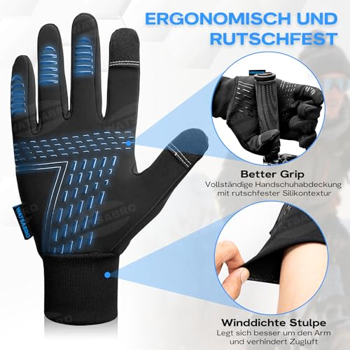 WATSABRO Fahrradhandschuhe Winter, Laufhandschuhe-Touchscreen mit Anti-Verlust Clip – Winddichte Sport Handschuhe für Herren & Damen zum Radfahren, Laufen und Outdoor-Aktivitäten - L