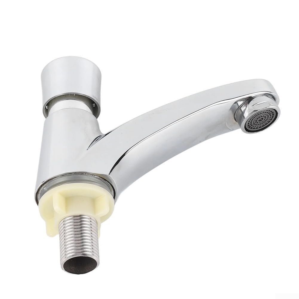 Grifo de lavabo con temporizador de ahorro de agua en aleación de zinc, grifo de encimera con interruptor pulsador y diseño a prueba de fugas para hoteles, escuelas y fábricas, acabado cromado, un s