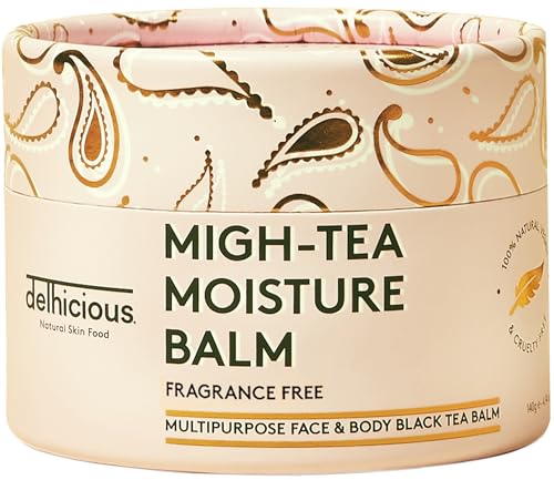 Delhicious Fragrance Free Face & Body Balm for Dry Sensitive Skin - Eczema Relief, Psoriasis Treatment - Migh-Tea Moisture Shea Butter Moisturiser - Multipurpose Balm - Natural, Vegan, Ayurveda - 140g