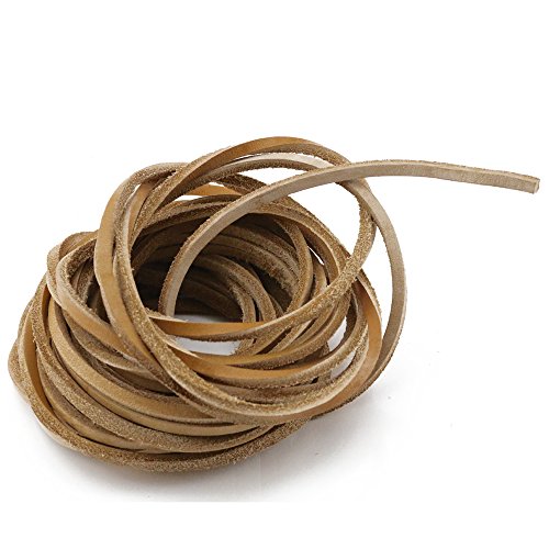 Fyess 6.5 Yards 4 mm Genuine Leather Strip Braiding String Light Brown