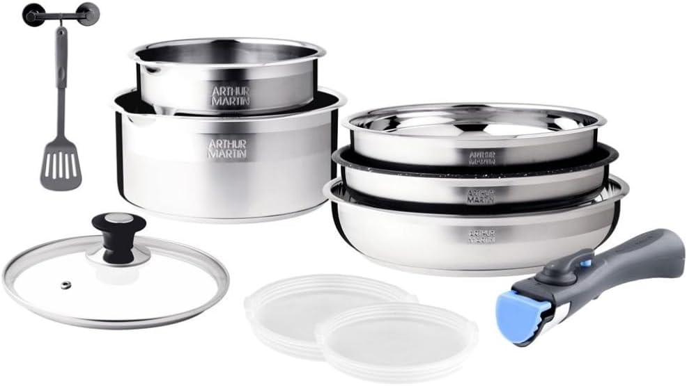 SHOP-STORY - AM0025: Arthur Martin 10-Piece Cookware Set Stainless Steel Pans and Saucepans with Accessories, All Heat Sources Including Induction
