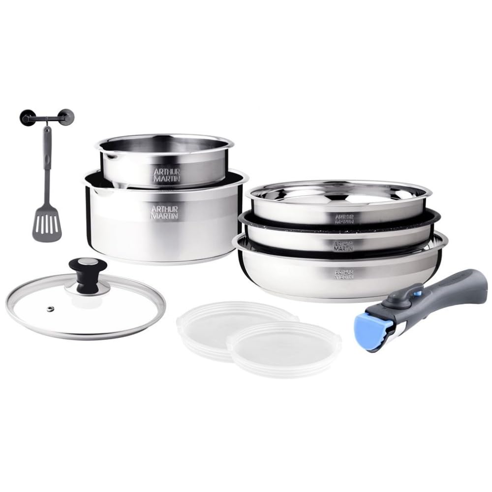 Arthur Martin - Batterie de Cuisine 10 Pièces en Inox avec Poêles et Casseroles, Tous Feux dont Induction, Couleur Noir