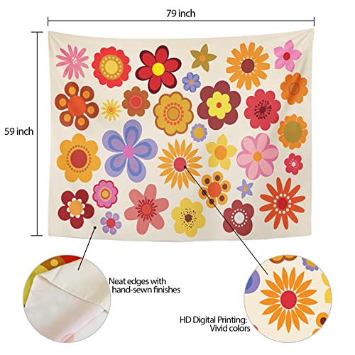 Tompop Tapestry Green 1960 Vintage Flowers 60S 70S Orange Hippie Psychedelic Home Decor Wall Hanging For Living Room Bedroom Dorm 60X80 Inches #TOP2
