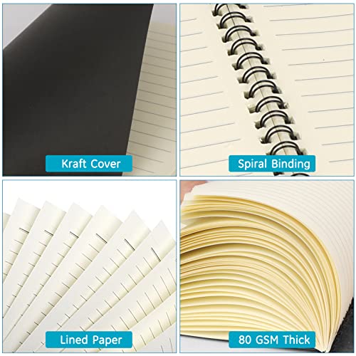 Classycoo A5 Spiral Notebook 4 Pack 7.9" X 5.5" Kraft Cover Notebook Ruled Lined Journal Notebook 58 Sheets / 116 Pages For Student Office School Supplies Black #TOP2
