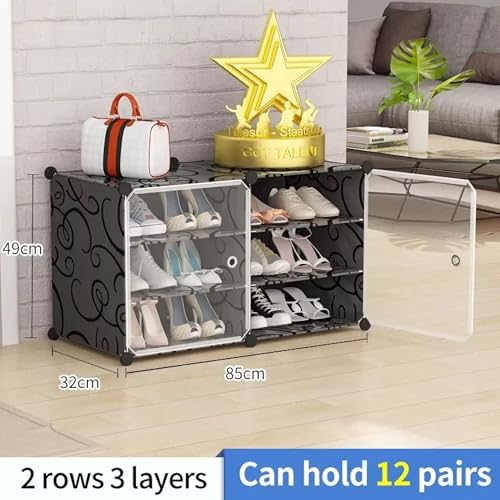 Image of Plastic Shoe Rack for Home | ๐ ๐๐ข๐๐ซ Foldable Dustproof Shoe Storage Cabinet & ๐ ๐
๐ซ๐จ๐ง๐ญ ๐๐จ๐จ๐ซ๐ฌ | Space Saving Multipurpose Organizer for Entryway, Bedroom, Living & Office| Black
