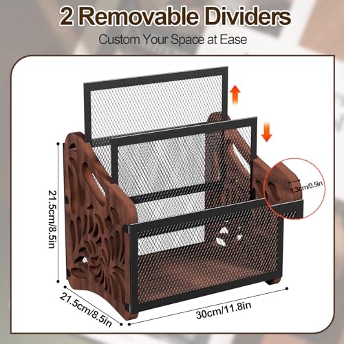 QILICHZ Magazine Holder,3-Compartment Magazine Rack Floor,Wood Magazines File Holder Organizer,Rustic Magazines Storage Basket for Books,Newspapers,Mails,Files