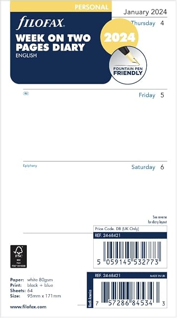 Filofax Personal Week on two pages English 2024 diary