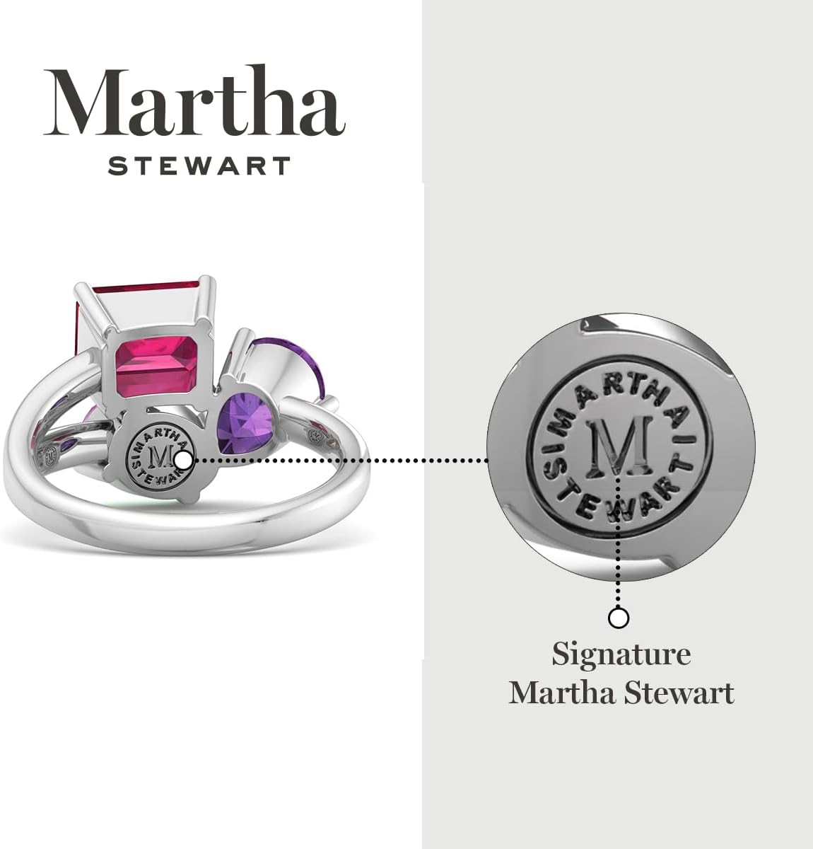 Martha Stewart 3 3/4 Carat Three Stone Gemstone Ring for Women in Sterling Silver, Gemstone Jewelry For Women