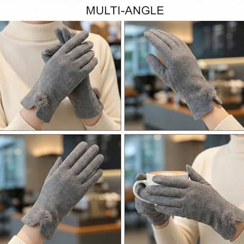 Image of Kraptick Women's Winter Woollen Gloves-Premium Thermal Fleece Lined Touchscreen Hand Warmer Gloves for Cold Weather, Cycling & Driving Soft Fur Cable Knit Elastic Mittens