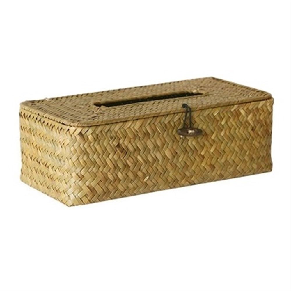 Aimanqi Yellow-L Straw Tissue Box Handmade Woven Rattan Napkin Holder Box Roll Paper Tray Car Living Room Storage Box Home Decor(Yellow-L)
