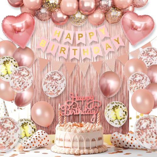 Image of Rose Gold Birthday Decorations For Girls, Birthday Birthday Balloons Set