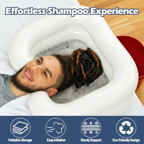 Lavandino Gonfiabile Per Capelli, Lavatesta Portatile Con Soffione Doccia, Sacca D'acqua E Tubo Di Scarico Da 1 M, Pieghevole Lavatesta Per Disabili, Allettati, Anziani, Incinte E Feriti - 5