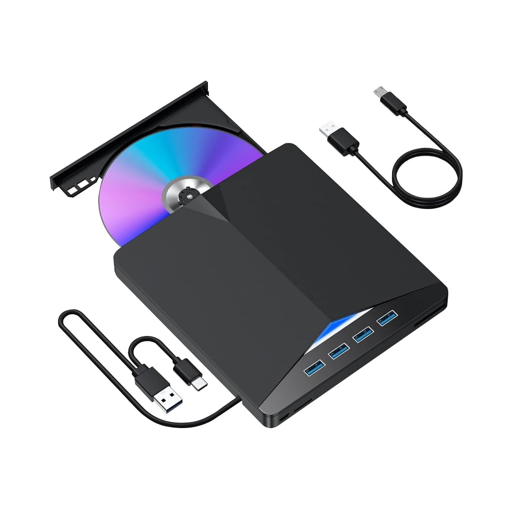 Lecteur CD DVD Externe, Lecteur Optique Externe USB 3.0 7 en 1, Graveur DVD Mobile, Extension de Carte, Ordinateur Externe de Bureau, Ordinateur Portable, Lecteur Optique Externe