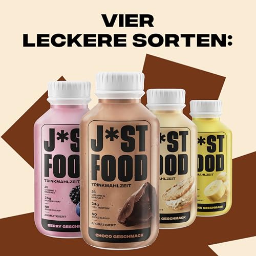 J*ST FOOD Choco Trinkmahlzeit – 6×500ml – 34g Protein, 26 Vitamine & Mineralstoffe, Laktosefrei, Ohne Zuckerzusatz, Vollwertige Mahlzeit, Schokoladiger Geschmack