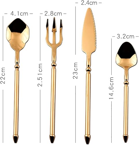 Miniatura 4 de Juego de cubiertos dorados para 6 cubiertos modernos juego de cubiertos de acero inoxidable 1810 24 piezas incluye cuchillos tenedores y cucharas