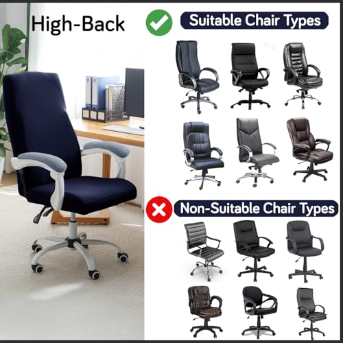 Image of HOKIPO Office Chair Cover for Executive Chair (High-Back) - 140 GSM Stretchable Fabric - Anti-Slip & Washable - Fits Tall & Big Office Chairs, Midnight Blue (AR-6204-BL)