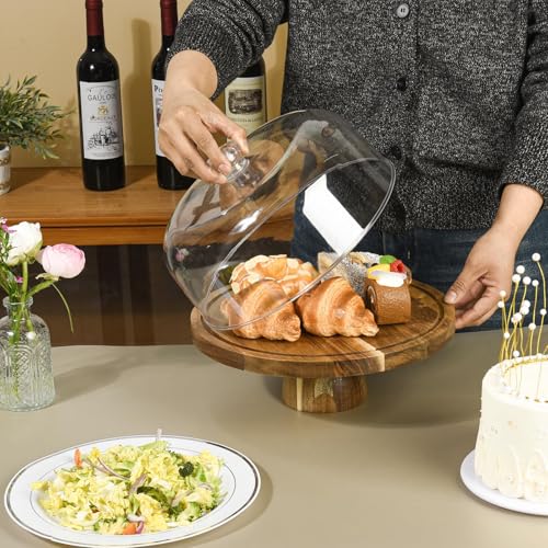 Acacia Wood Cake Stand with Lid, 2-In-1 Cake Plate with Lid, 12in Round Dessert Table Display Set, Raise Dome for Charcuterie Board, Cheese, Chips & Dips, Nachos, Fruit Platter (12in) - Image 8