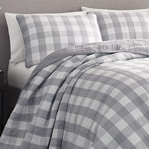 Eddie Bauer- Twin Quilt Set, Cotton Reversible Bedding With Matching Sham, Home Decor For All Seasons (Lakehouse Plaid Light Grey, Twin) #TOP1