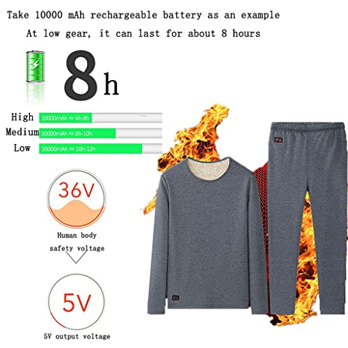 18 Zone Electric Heating Underwear Suit, Usb Long Men's Travel Heated Pants And Top 3 Heating Levels (Color : A, Size : Large) #TOP7