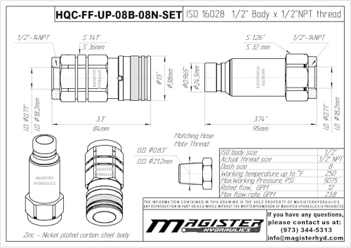 Image of 1 /2″ Flat Face Connect Under Pressure Hydraulic Quick Couplers Set - 1 /2″ SAE Port