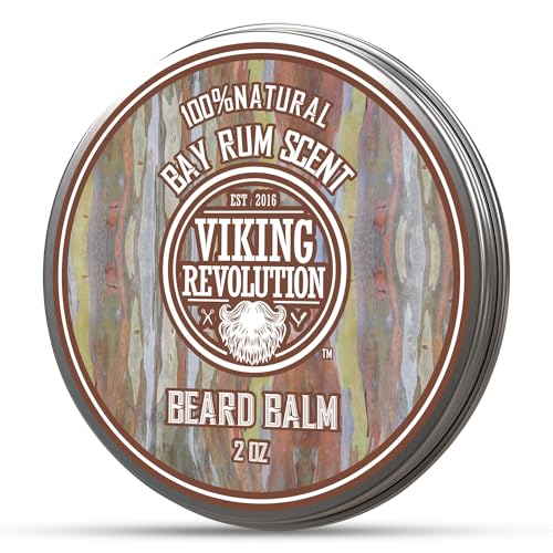 Viking Revolution - Beard Balm - Natural Beard Balm For Men With Argan & Jojoba Oils- Styles Strengthens & Softens - Beard Wax - Gifts For Men - Bay Rum - 57 g
