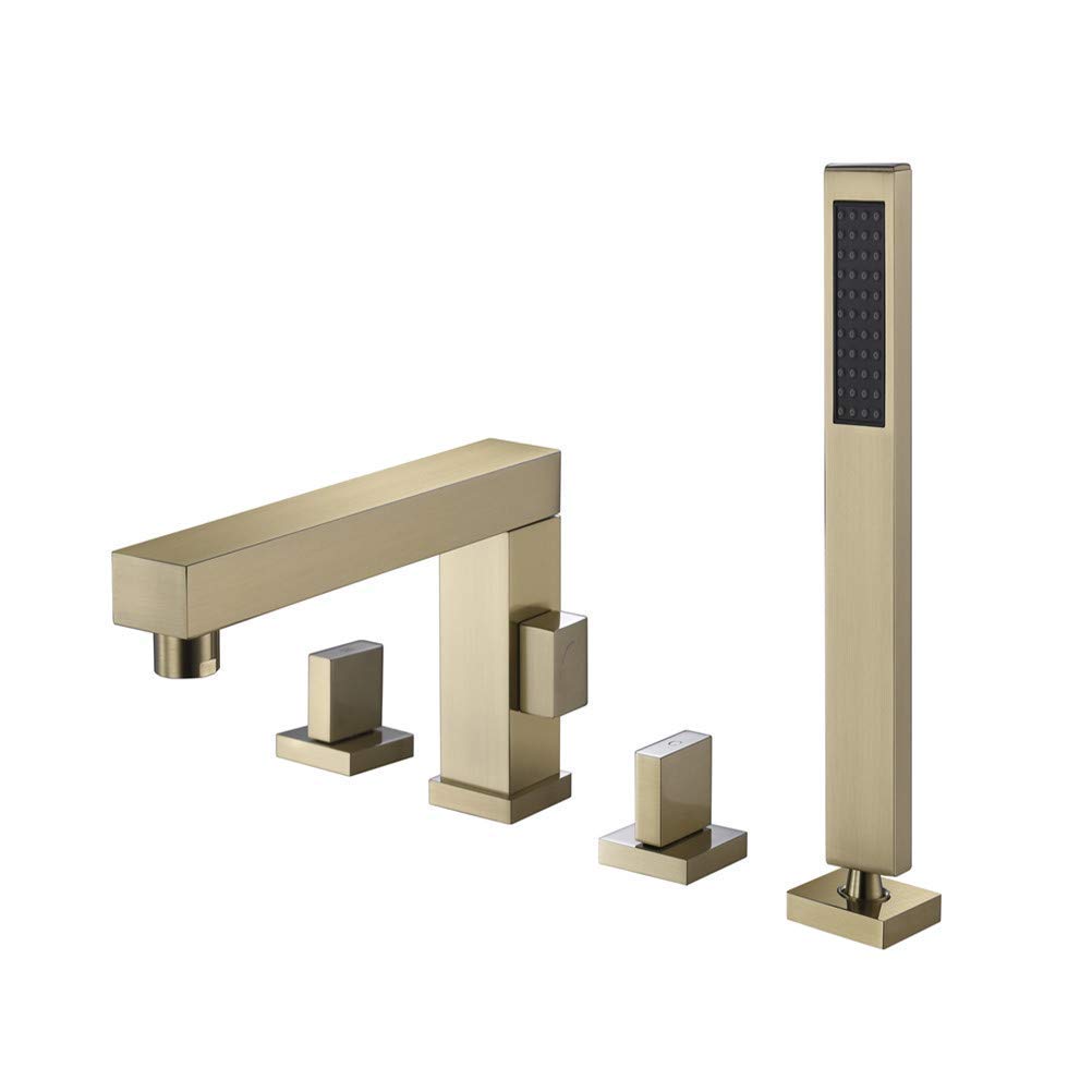 GLJTUO Bathtub Faucet with Shower, Brass Black/Chrome/Gold Bathroom Shower Faucets Set Deck Mount Bathtub Faucet Set Hot Cold Bathroom Shower Bathtub Taps Kit,Gold Decoration