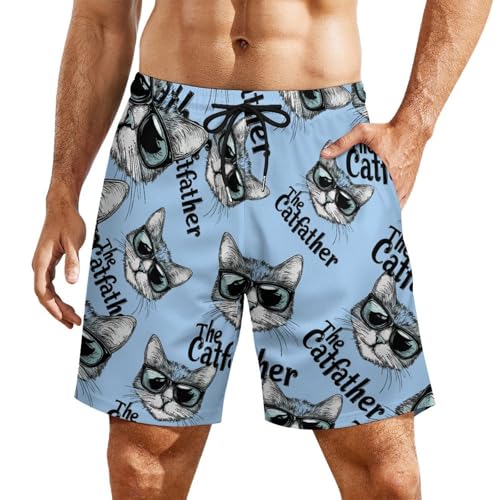 The Catfather Cat Father Dad Mens Swim Trunks with Quick-Drying Lining Beach Shorts for Outdoor Sports