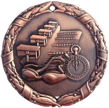 Express Medals Swimming Medal Bronze 2" with Red White & Blue Neck Ribbon Award Trophy