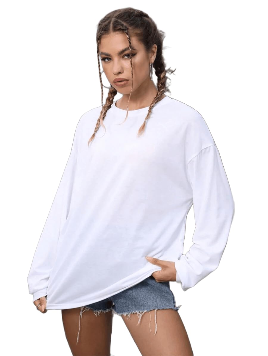 SXV Plain White Cool Aesthetic Oversized Full Sleeves Baggy T-Shirt