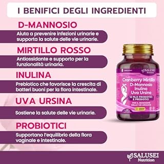 120 CAPSULE | D Mannosio per Cistite, Probiotici Donna, Cranberry Cyst Integratore Alimentare con Uva Ursina, Inulina e Mirtillo Rosso per Salute Viee Urinarie, Candida Support, D-Mannosio