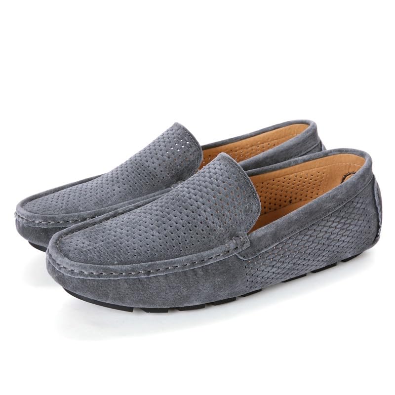 Mens Loafers Hollow Out Breathable Driving Style Loafer Suede Vamp Flat Heel Resistant Anti-Slip Walking Slip On3