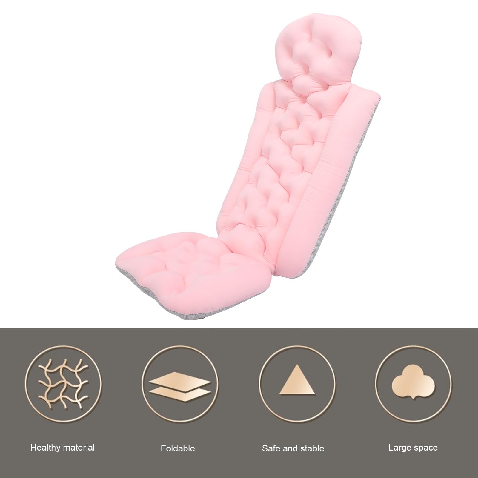 Naroote Almohada de Baño de Cuerpo Completo para Bañera |Soporte Ergonómico, Ventosas Antideslizantes, Almohada de Bañera Acolchada Suave Extraíble para Soporte de Cabeza, Cuello y Hombros (Pink)