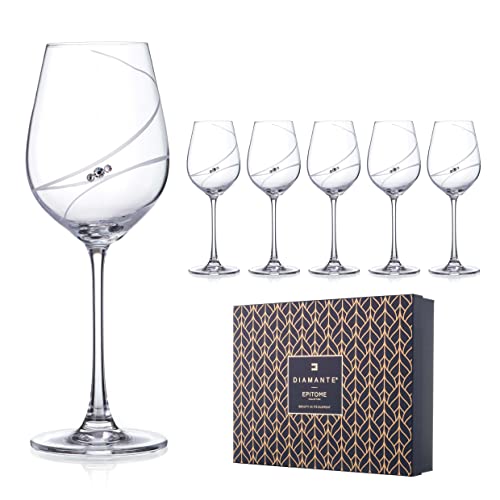 DIAMANTE White Wine Glasses with 'Allure' Collection Hand Cut Design Featuring Crystals - Set of 6