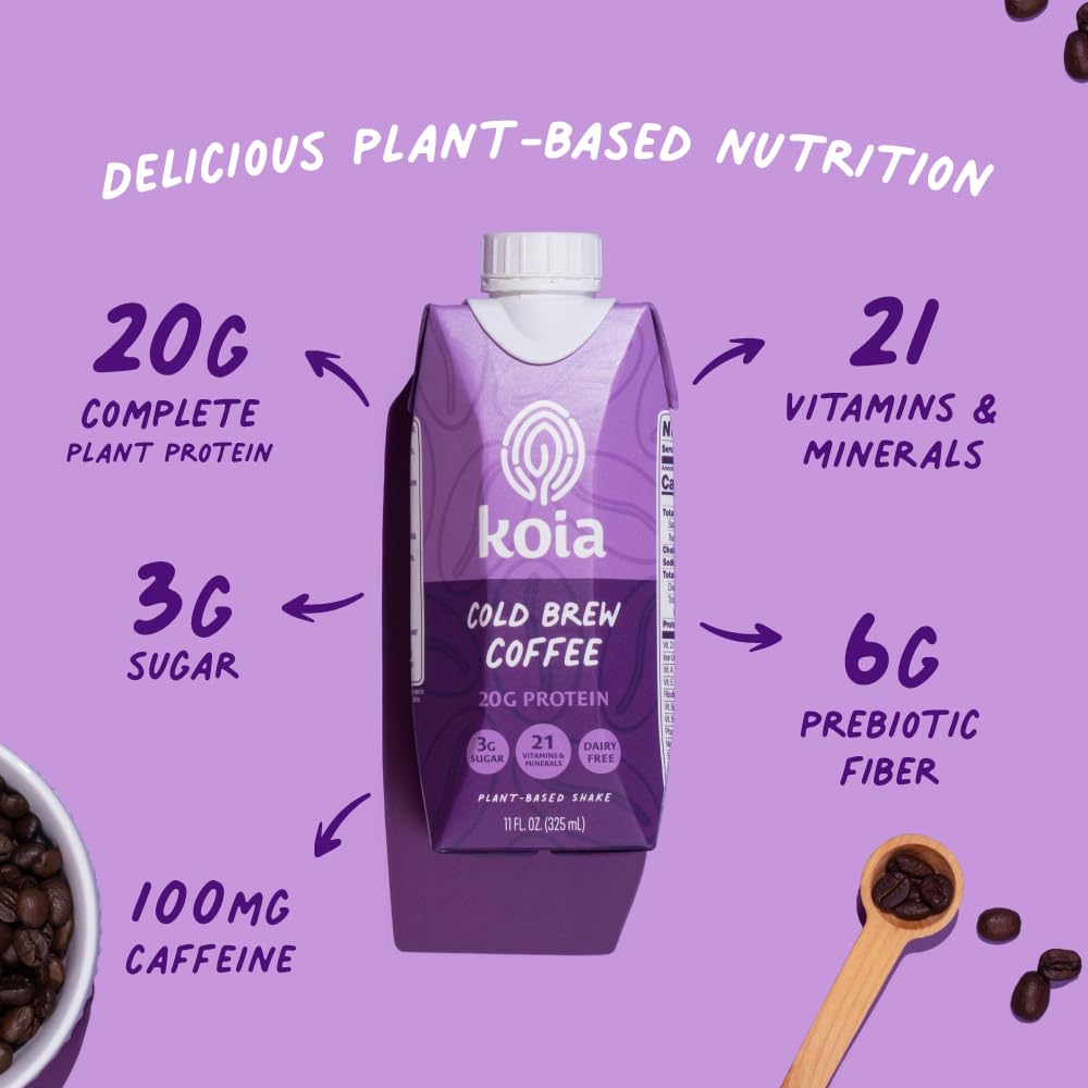 Amazon.com : Koia Plant Based Protein Shake, Cold Brew Coffee, 20g