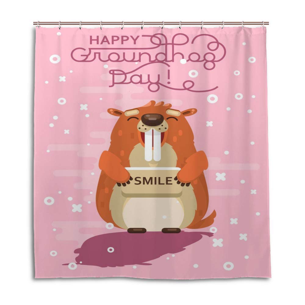 Rideau de douche anti-moisissure Happy Groundhog Day en tissu polyester résistant