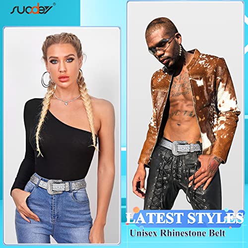 SUOSDEY Men Women Rhinestone Belt Western Cowboy Cowgirl Shine Crystal Diamond Studded Luxury Strap Belts4