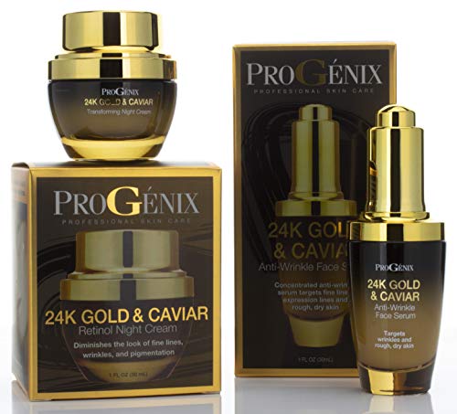 Progenix 24K Gold And Caviar Serum. Anti-Wrinkle Serum With 24Kt Colloidal Gold, Vegan Green Caviar, Manuka Honey For Fine Lines, Wrinkles, And Dark Spots. 1 Fl Oz (30 Ml) #TOP6