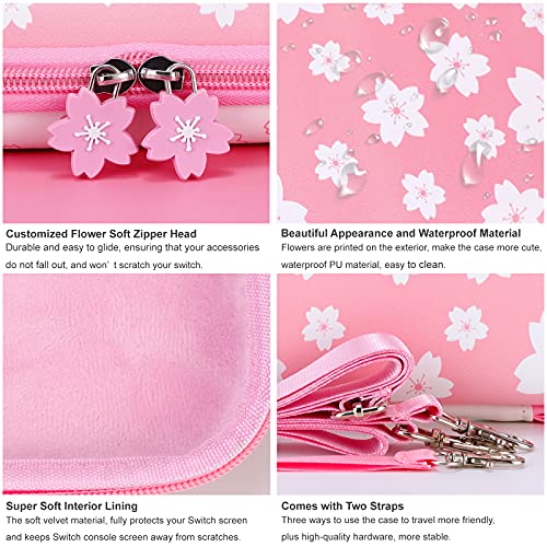Tscope Cute Carrying Case For Nintendo Switch / Oled, Pink Sakura Protective Portable Hard Shell Travel Carry Shoulder Bag & Accessories For Ns Consolo, For Girls, Kids (Switch Pink) #TOP3