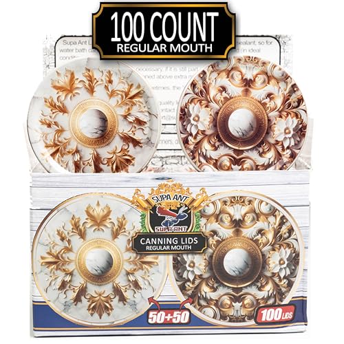 Supa Ant Canning Lids Regular Mouth (100pcs) Decorative Tin Canning Lids Regular Mouth (Marble & Gold) Buckle Proof and Rust Proof - Perfect Fit Can Lid for Mason Jars Canning Supplies