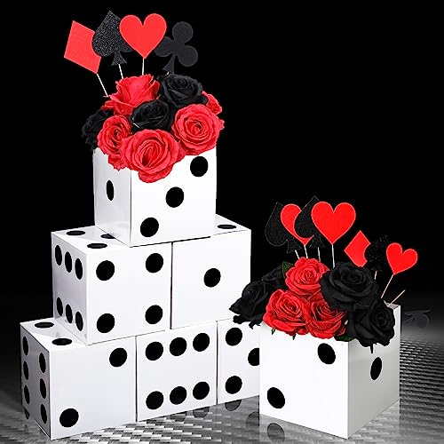 6 Pcs Dice Favor Boxes 7 X 7 X 7 Inches Bulk Three Dimensional Dice Decor No Flower And Accessory Casino Themed Party Birthday Supplies For Game Night Las Vegas Party Decorations (Black Dots On White) #TOP3