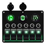 DCFlat 3 Gang / 4 Gang / 6 Gang / Circuit LED Car Marine Boat Rocker Switch Panel Dual USB Waterproof Power Socket Breaker Voltmeter Overload Protection (6)