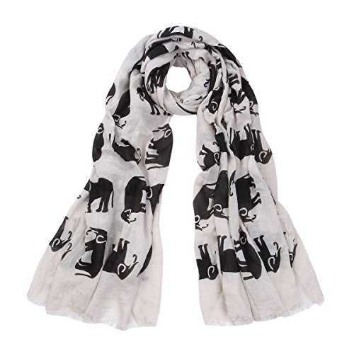 TrendsBlue Premium Elephant Print Frayed End Scarf Wrap