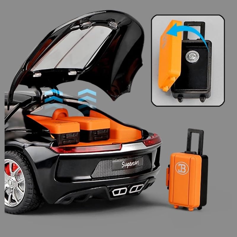 Image of Kids Model 1:24 Bugatti Atlantic Die Cast Metal Car Pull Back Action Opening Doors with Realistic Engine Sound Lights Toy Car Gift for Boys - Multi