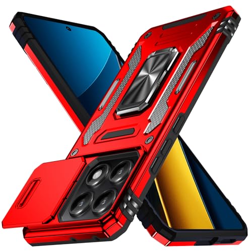 Xiaomi POCO X6 PRO �p �P�[�X �����O �ϏՌ� �ԍڃz���_�[�Ή� �J�����ی� ���h�~ �ČRMIL�K�i �g�уJ�o�[ ����~�� �w��h�~ ��� �^���h �^�t�E�A�[�}�[ ������� TPU+PC�ގ� �� 111-HMK70E-02
