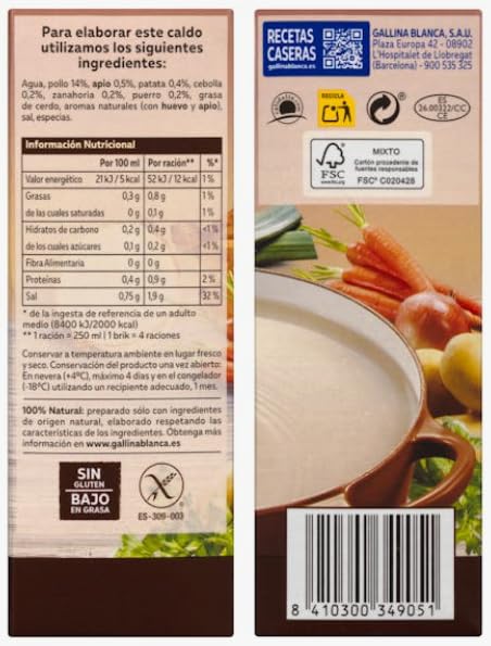 Gallina Blanca Caldo Casero de Pollo, 100% Natural Sin Conservantes, 1 Litro, 4 Unidades, pack 3