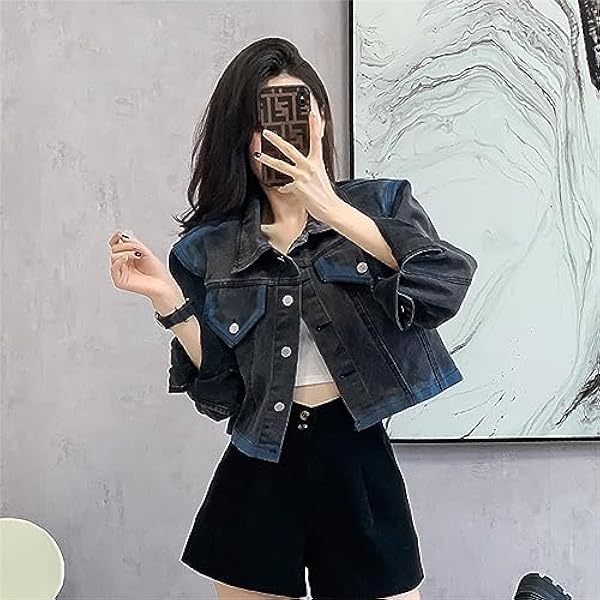 AGALUS Gewassen en gedragen revers batik denim korte jas voor dames in de herfst, veelzijdige jas met lange mouwen, dekmantel